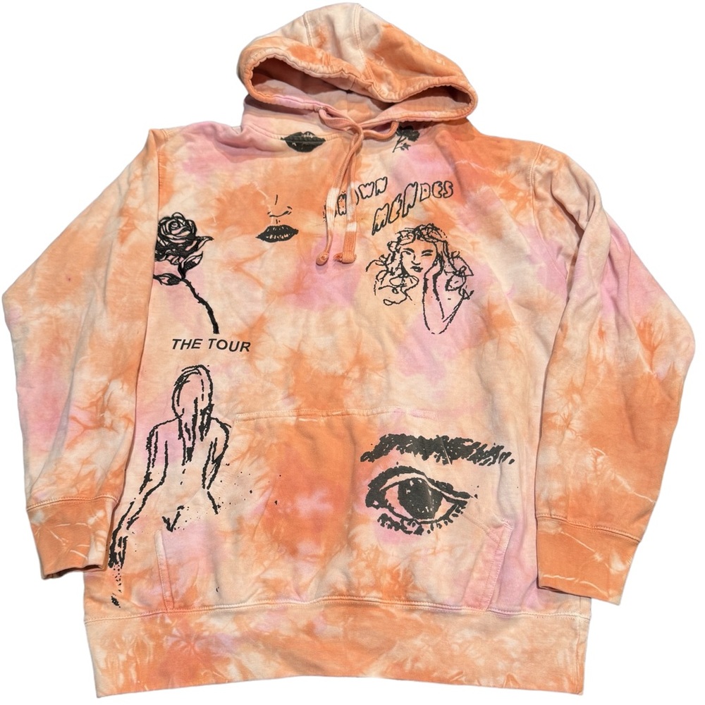 Shawn Mendes The Tour 2019 Tie‎ Dye Hoodie Orange Pink Graphic Concert XL pb2 .